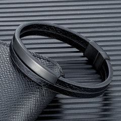 Simple Style Men Double Strand Leather Bracelet