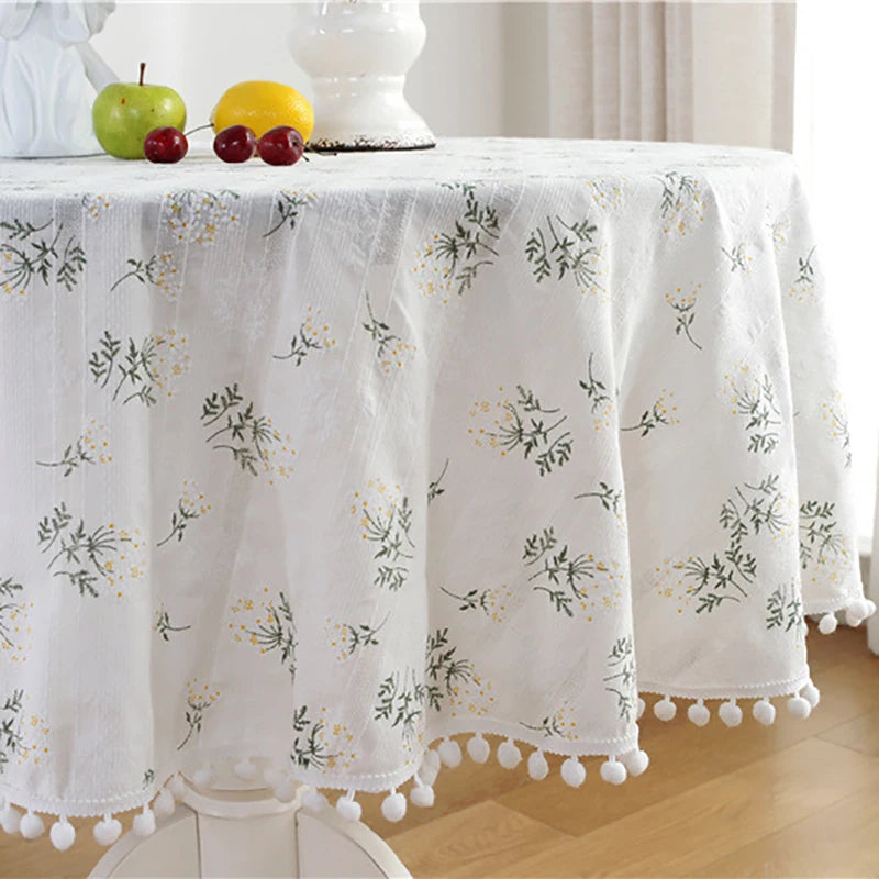 Cotton Table Cloth Round Tablecloth with Tassel Home Decor