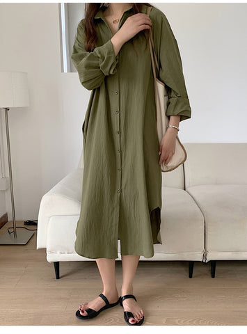 Chic Vintage Solid Color Loose Long Shirts Office Lady Dresses
