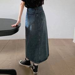 Women's Denim Wrap Retro High Waisted Split A-Line Denim Skirt