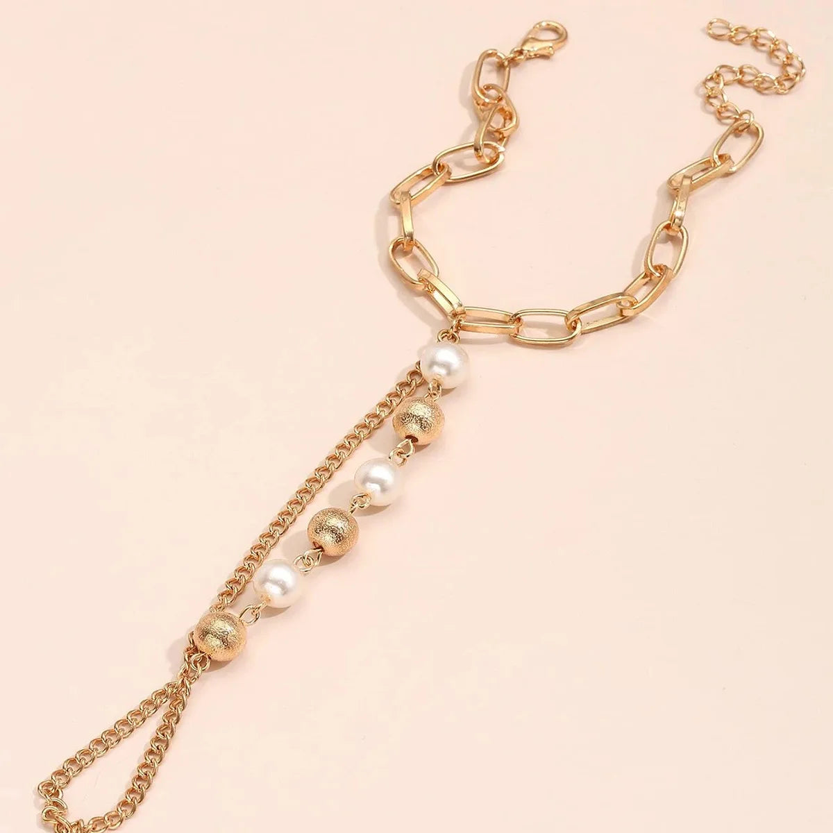 Gold Color Metal Imitation Pearl Beads Connected Bracelet