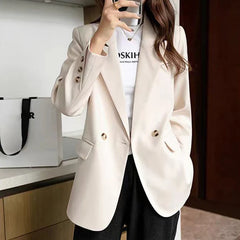 Double-Breasted Long Sleeve Chic Blazers Buttons Office Suit Jacket