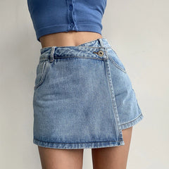 Irregular Denim Skirt for Women Slim High-waisted A-line Jeans