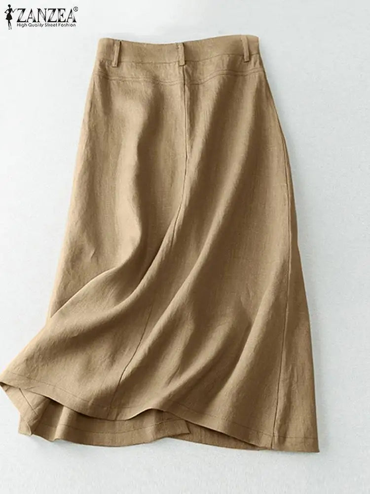 Midi Skirts Casual Button Up A-line Skirt Women High Waist