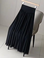 Women's Knitted Wool Blends Long Skirt With Tassel Wide High Waist