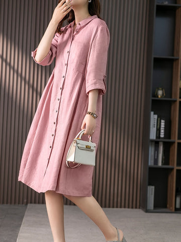 Shirt Dress Vintage LOOSE Mini Dress Office Long Robe Formal Dresses
