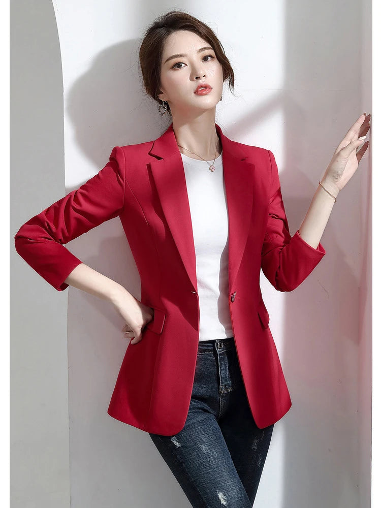 Basic Blazer Woman Clothes Button Fashion Solid Slim Jacket