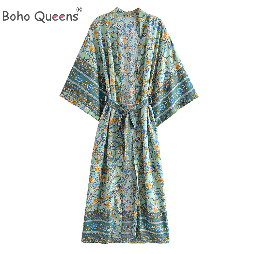 Bohemian Kimono V Neck Batwing Sleeves Boho Maxi Bikini Cover-up