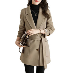 Women Fashion Lace Up Elegant Woolen Thick Blazers Jacket Office