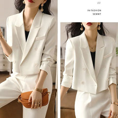 Cropped Blazers for Women Fashion Double-Breasted Office Suit Coat