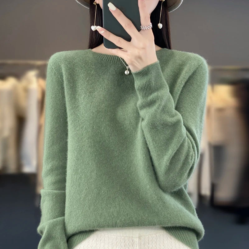 Knitted Sweater Fashion O-Neck Pullover Seamless Jumper Tops