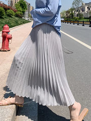 Womens Chic Pleated Swing Long Skirt Elastic High Waist