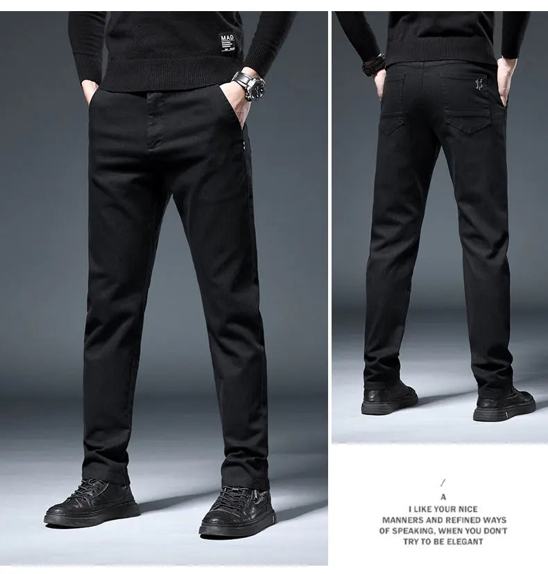 Men's Slim Straight Pants Imitation Denim Elastic Cotton Business Casual