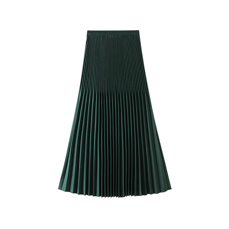 Women's Elegant Solid Color Pleated High Waist A-Line Midi Skirts