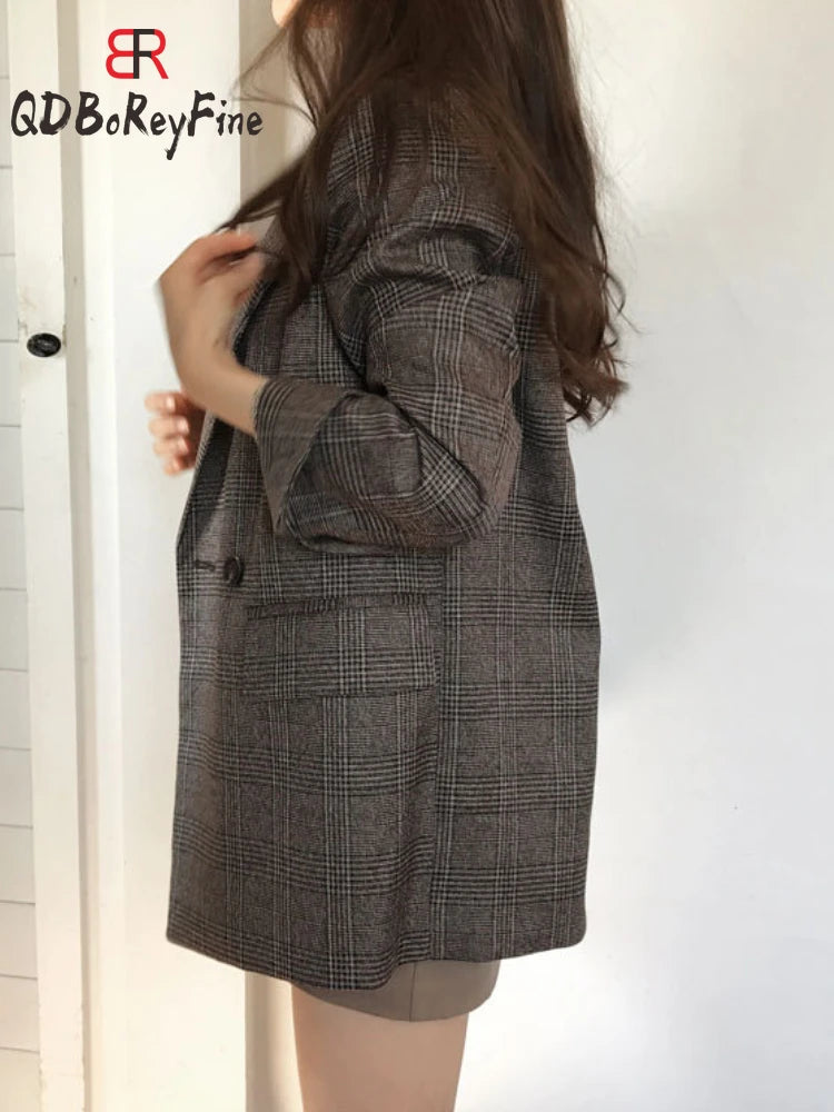 Plaid Women Oversized Coats Fashion Office Elegant and Chic Blazers