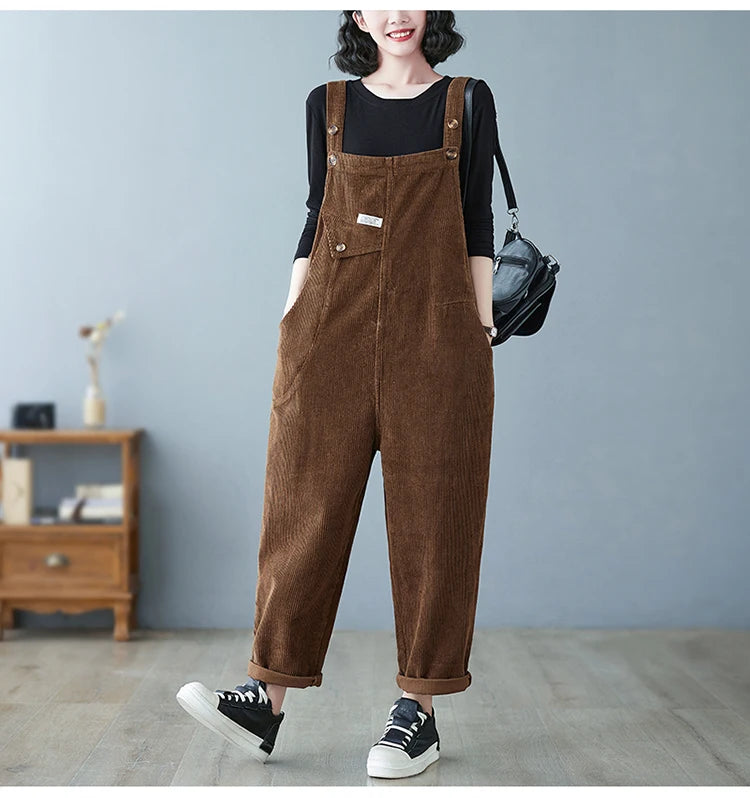 Fashion Corduroy Women Romper Casual Streetwear Jumpsuits