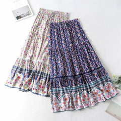 Fashion Hippie Floral Print Beach Bohemian Pleated Skirt A-Line Maxi Skirt