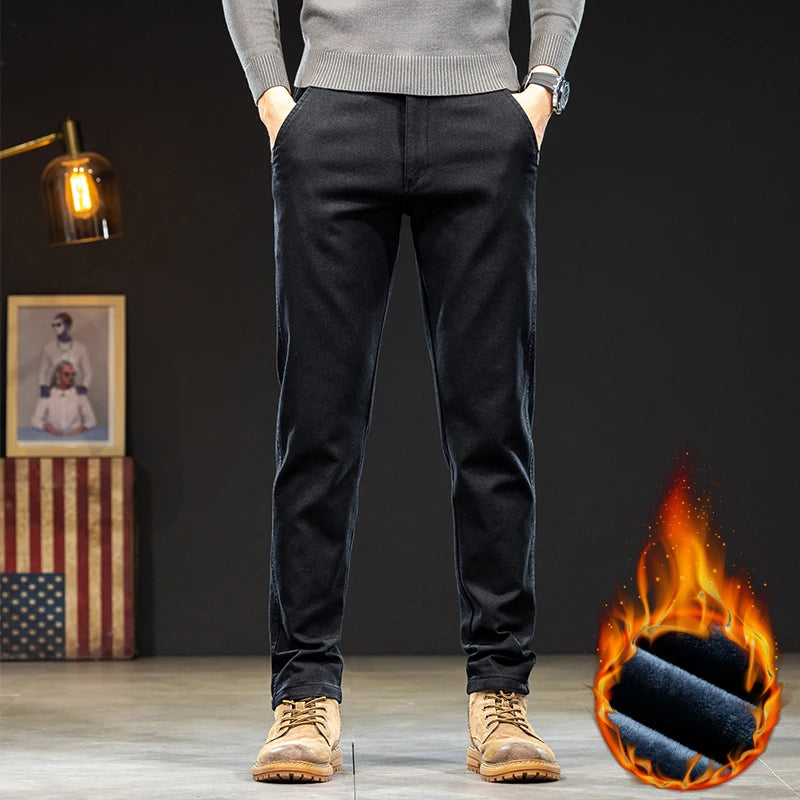 Men's Straight Slim Fit Fleece Casual Pants