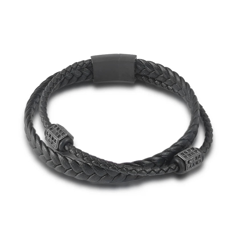 Fashion Braided Rope Woven Multilayer Cross Leather Men Bracelets