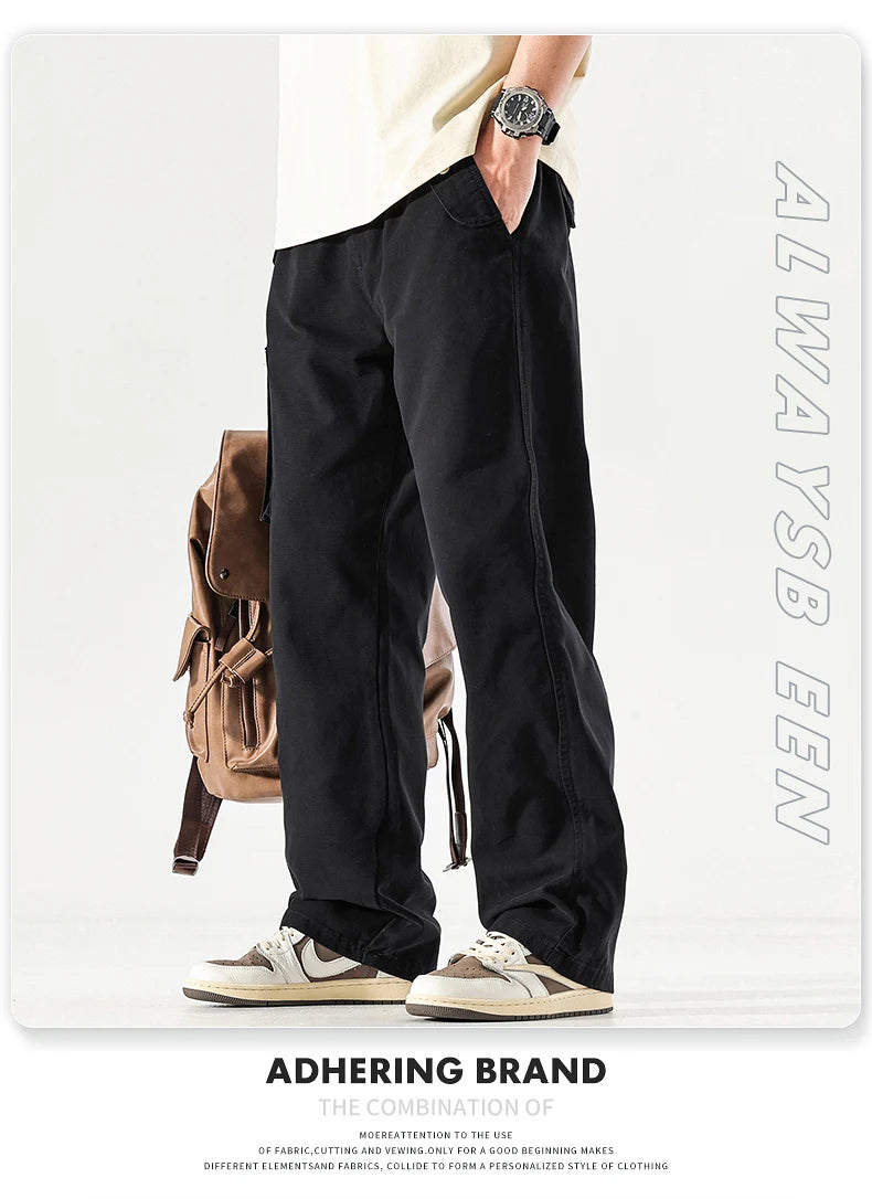 Brand Men's Straight Trousers Casual Wide Leg Streetwear Plus Size
