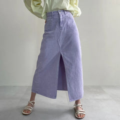 High Waist A-line Vintage Y2K Split Long Denim Skirt