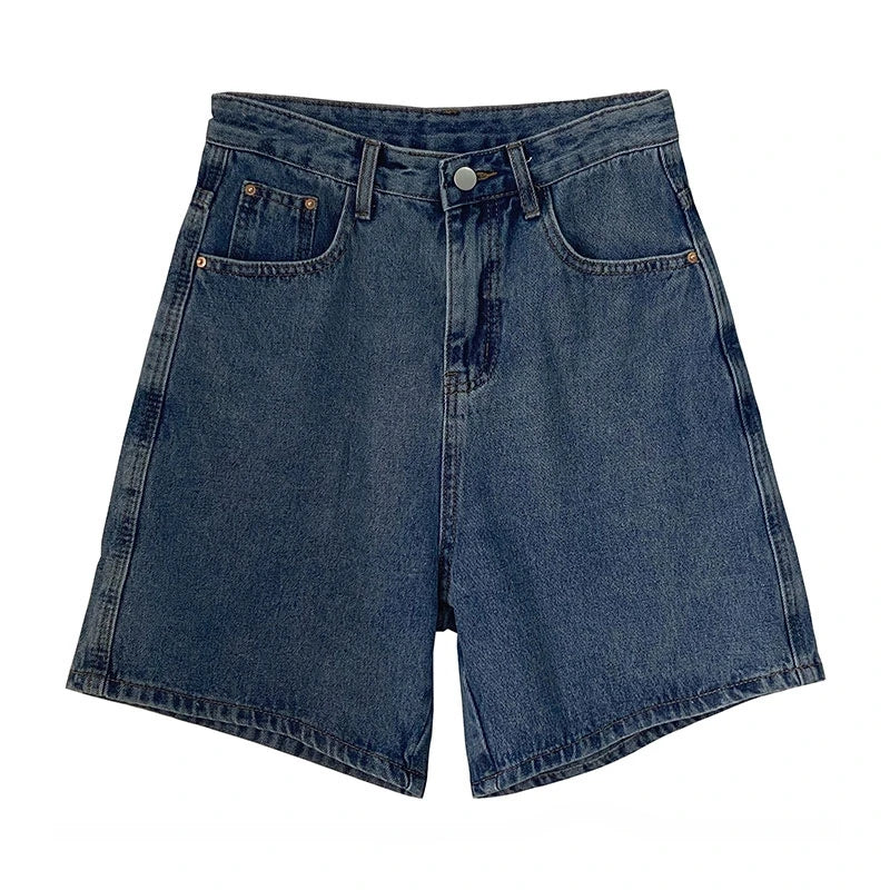 Classic Denim Shorts High Waisted Casual Wide Leg Pants