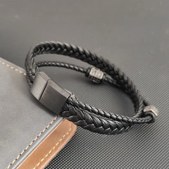 Fashion Braided Rope Woven Multilayer Cross Leather Men Bracelets