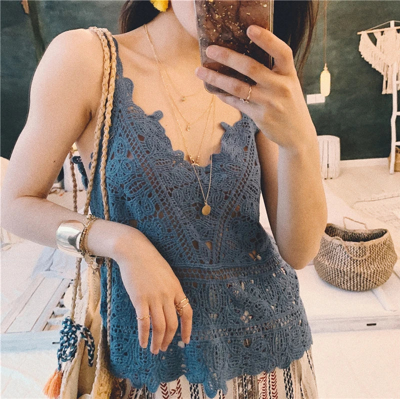 Bohemian Short Strap Seaside Lace Knitted Boho Vest