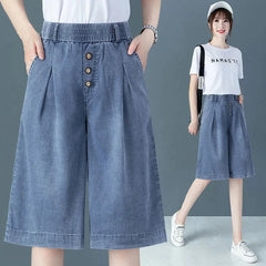 Large-Size Jeans High-Waisted Casual Denim Wide Leg Pants