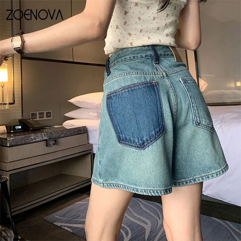 Retro Blue Contrast Design Women's Jeans Fashion