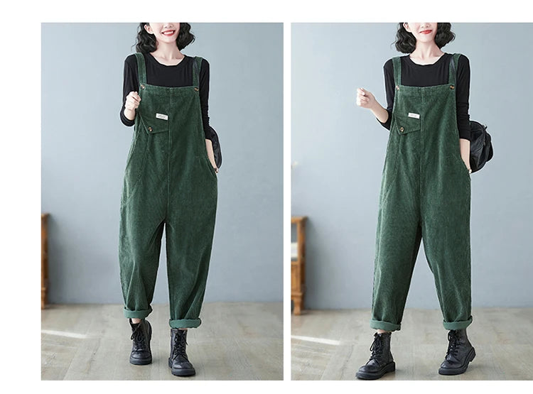 Fashion Corduroy Women Romper Casual Streetwear Jumpsuits