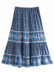 Vintage Chic Floral Printed High Elastic Waist Beach Bohemian Skirt