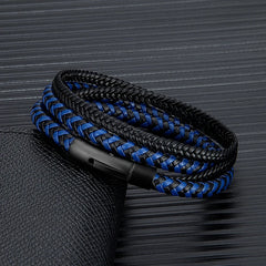 Simple Style Men Double Layer Leather Bracelet