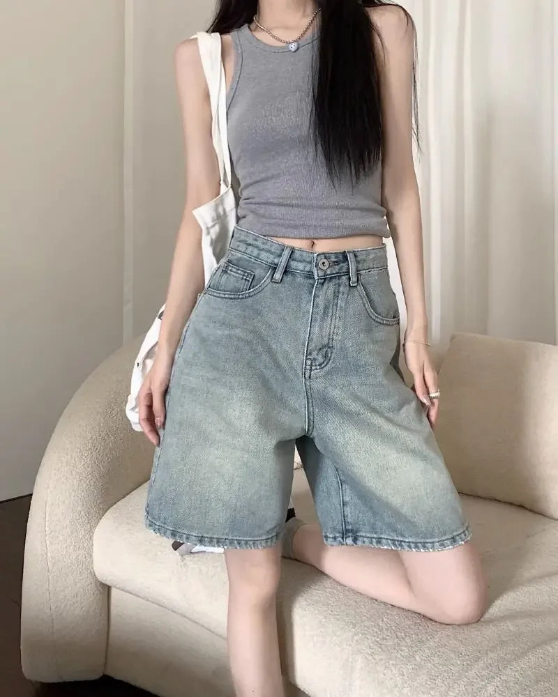 Vintage Denim Shorts High Waist Trendy Casual All-match