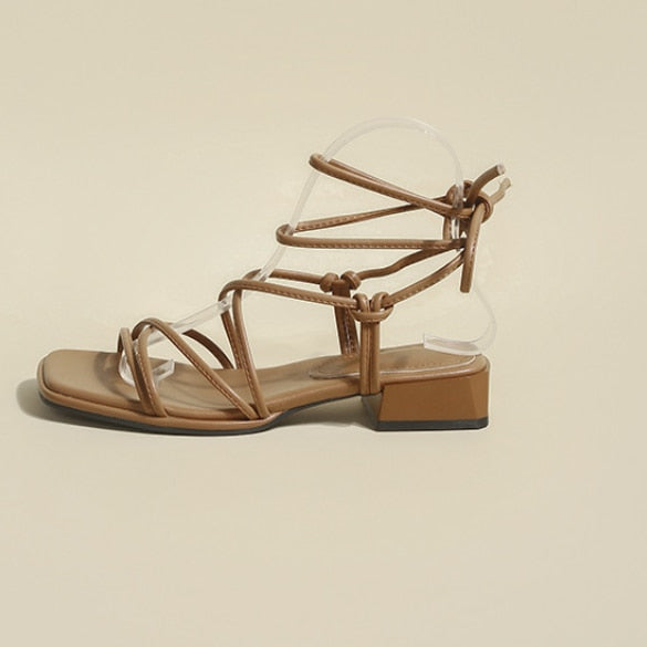 Sandals Narrow Band Vintage Square Toe Flat Cross Strap Sandals