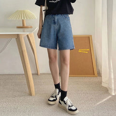 Classic Denim Shorts High Waisted Casual Wide Leg Pants