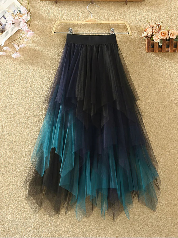 Fashion Contrast Color High Waist Pleated Maxi Skirt