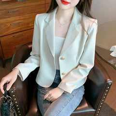 Cropped Blazers Jacket Women Chic Single-Breasted Office Blazer