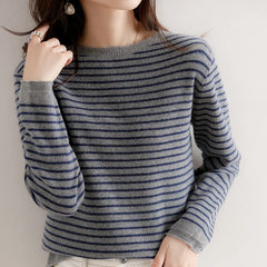 Women O-Neck Striped Sweater Harajuku Retro Knitted Pullover