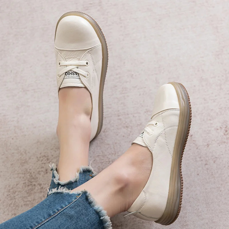 Women Sneakers Genuine Leather Loafers Casual Lace-up