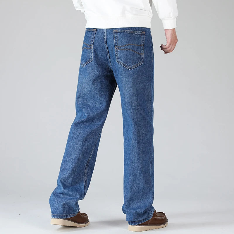 Classic Straight Loose Jeans Retro Fat Plus Size Men's Casual Wide-leg Pants