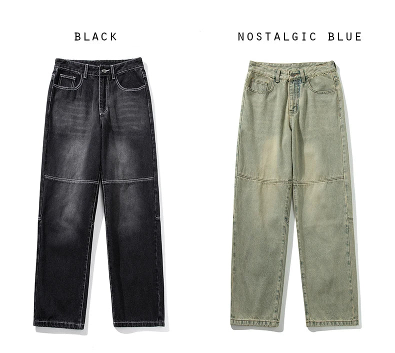 Men's Denim Wide-leg Pants patchwork Fabric Fashion Baggy Jeans