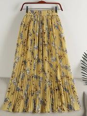 Chiffon Pleated Skirt Vintage Floral Print Boho