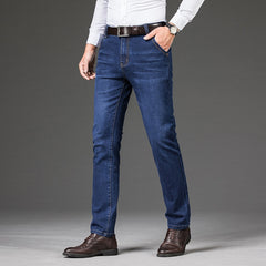 Men Classic Straight Business Denim Pants Brand Stretch Slim Trousers