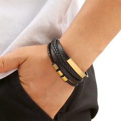 Classic Men's Leather Bracelet Style Hand-woven Multi-layer