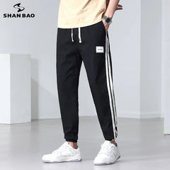 Side Pipeline Pants Elastic Waist Drawstring Men's Trousers