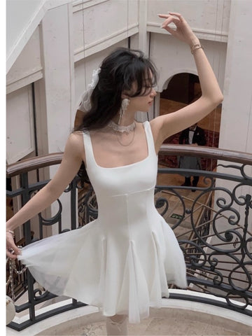 Ruffles Evening Party White Dresses Square Neck