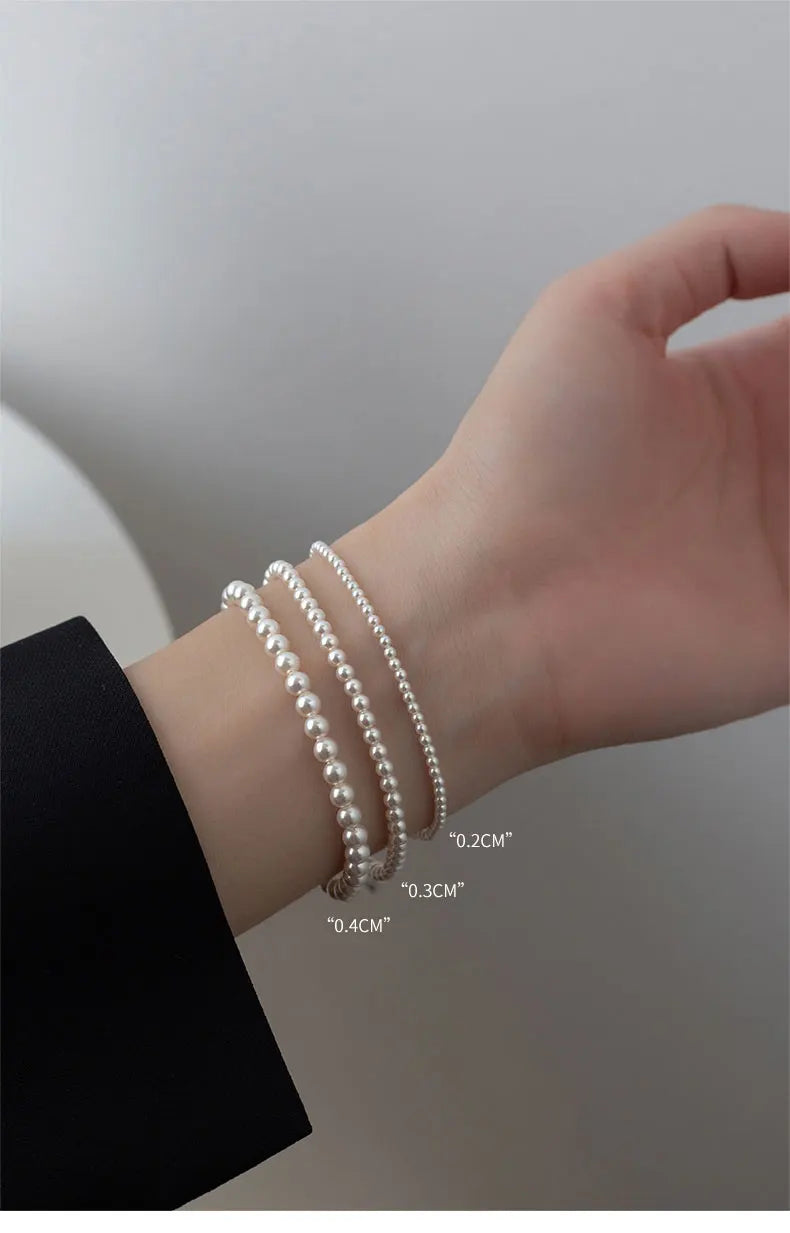 Simple Bracelets For Women Silver Design Geometry Round Pearl