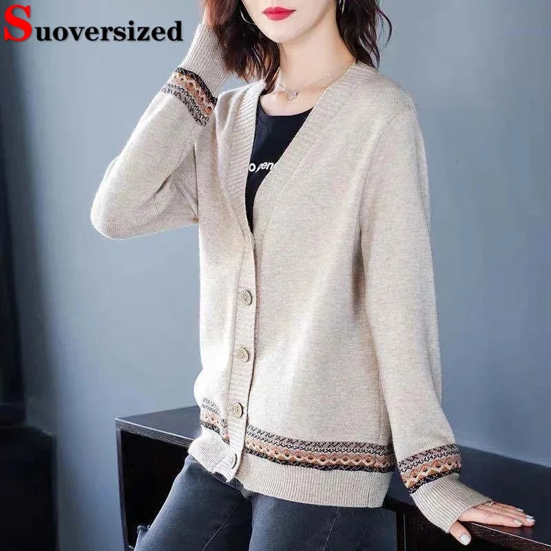 Printed Sweaters Cardigan Causal Slim Knitted Gilet Jackets