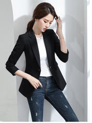 Basic Blazer Woman Clothes Button Fashion Solid Slim Jacket